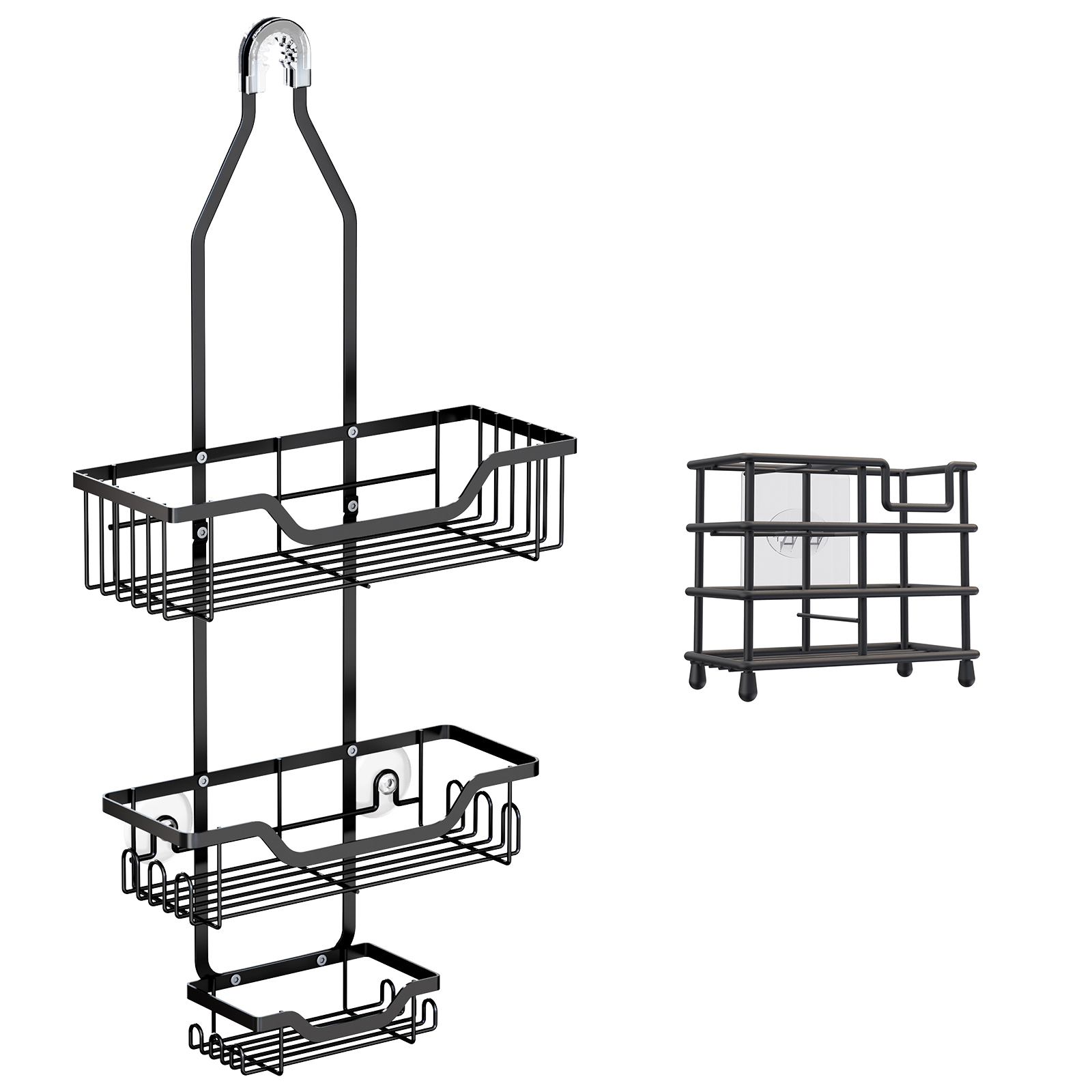 Mehrstufiger, Wandmontierter Duschorganizer Mit Handtuchhalter – Stabil Und Kippsicher, Schwarz