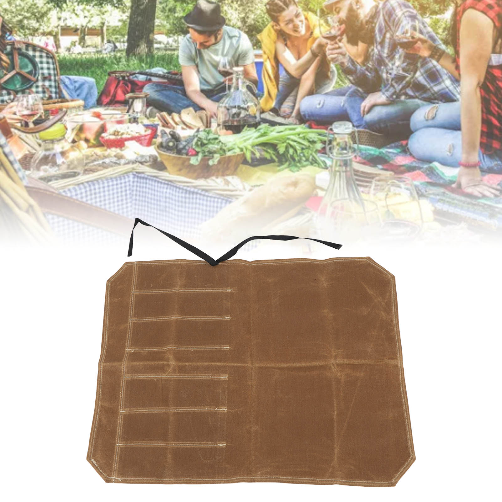 Tragbare Aufbewahrungstasche Für Küchenutensilien Aus Canvas Für Camping, Grillen Und Reisen, Schwarz/khaki