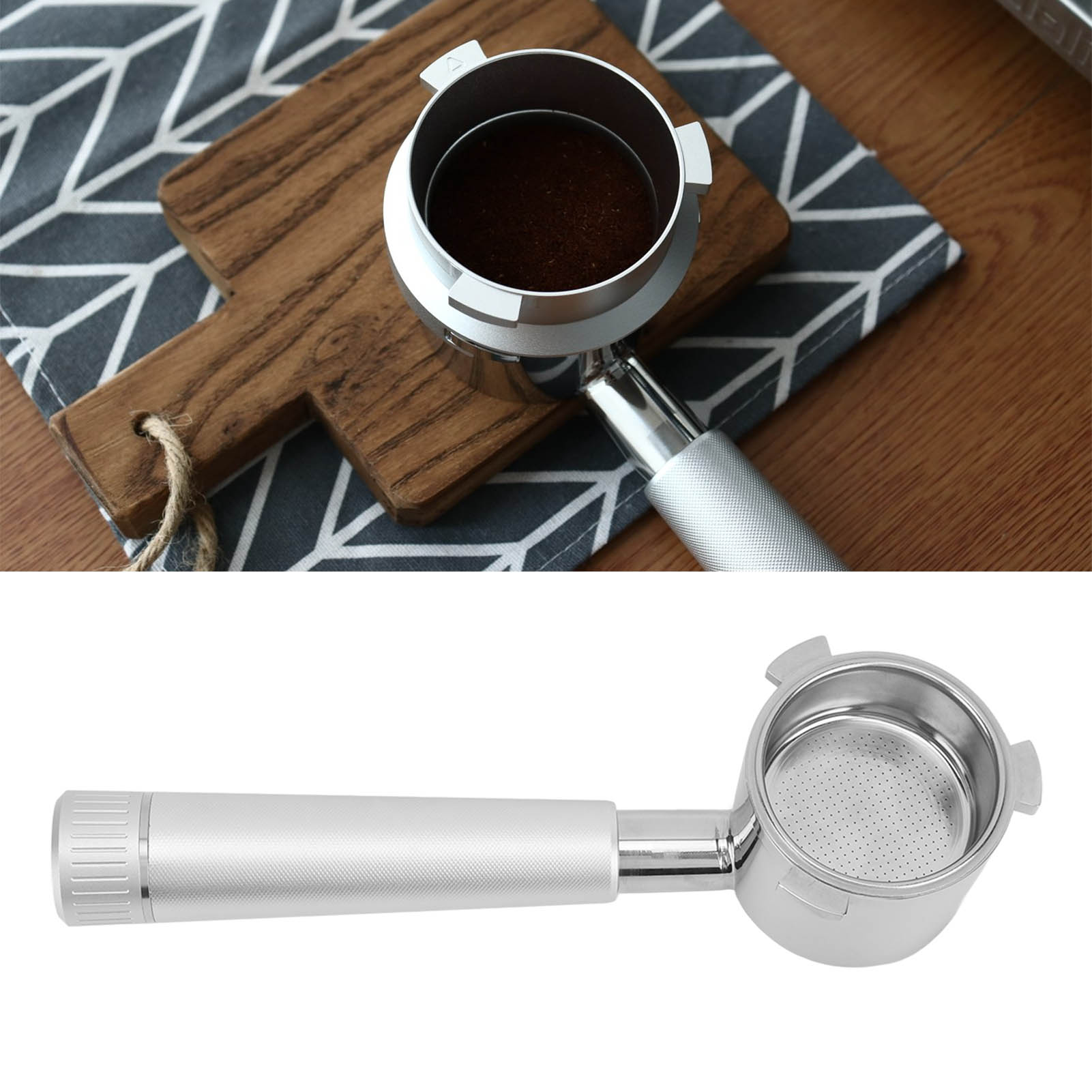 Kaffeesiebträger Für Delonghi 9er-serie (9335, 9155, 9355, 9665) – Siebträger Ohne Boden, Aus Edelstahl 304 Und Aluminiumlegierung, Ergonomischer Griff, Silberfarben