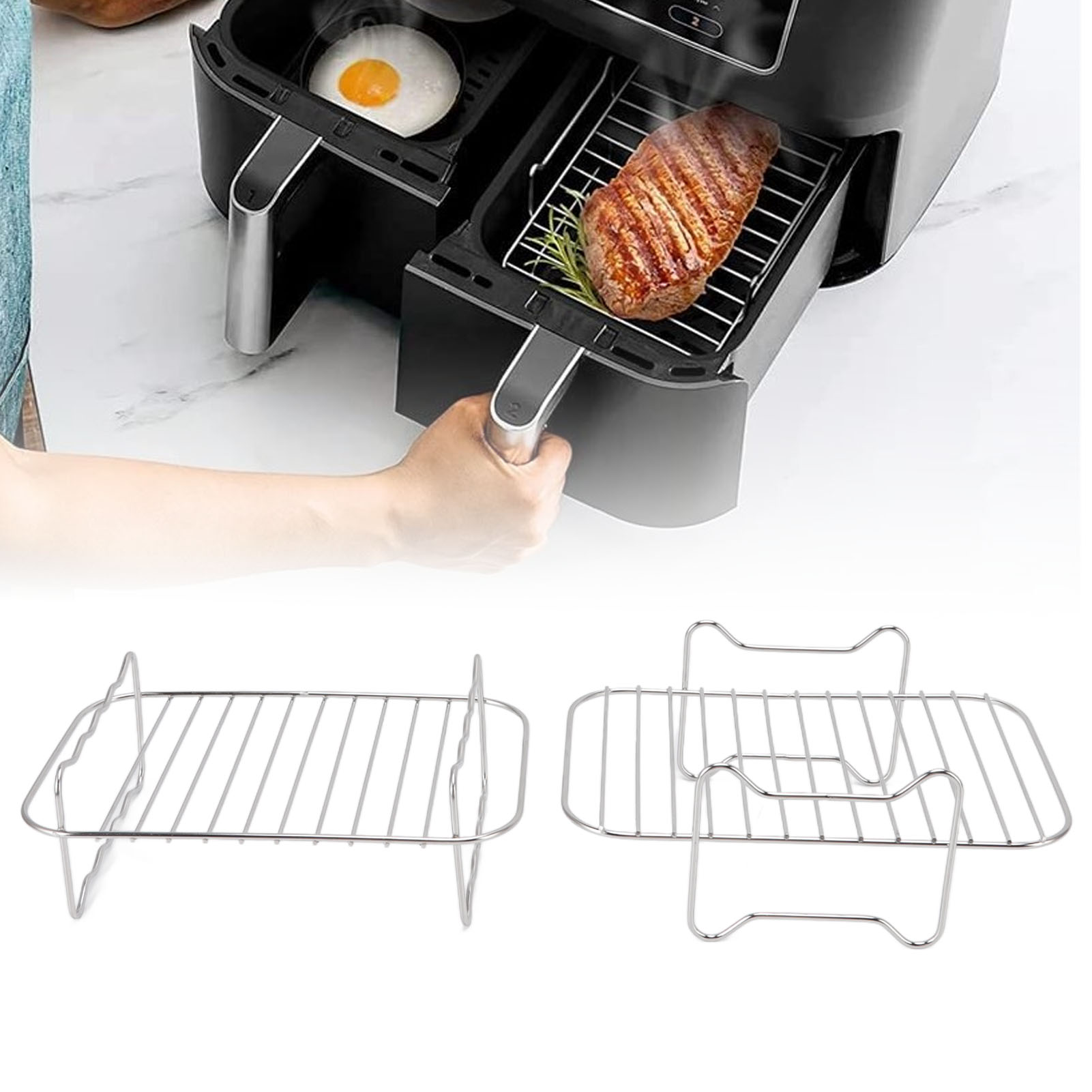 Frittierkorb Mit 4 Spießen, Dörrkorb, Anbrennschutzklemme, Kochkorb Für Ninja Foodi 8qt