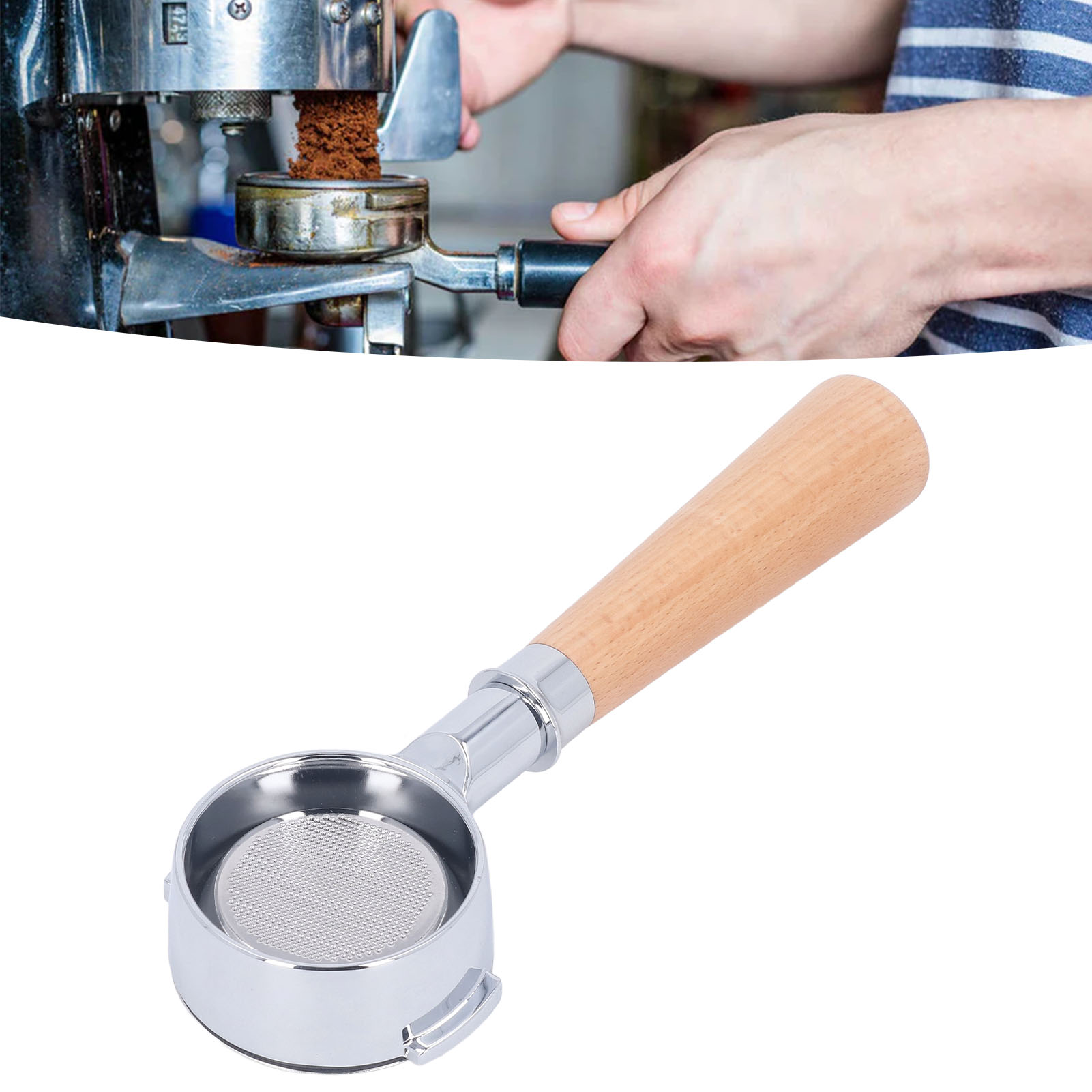 58-mm-aluminium-kaffeefilter Mit Einfachem Tamper Und Abnehmbarem Holzknopf, Bodenlos