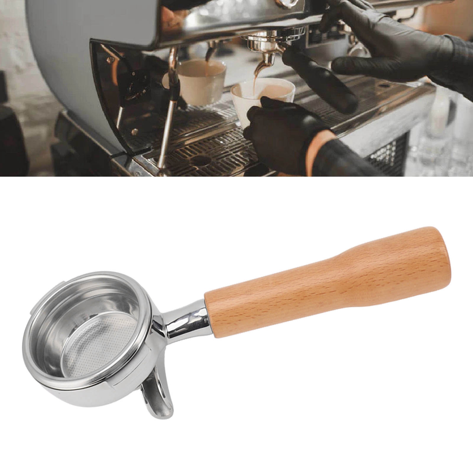 Kaffeesiebträger 58-mm-doppelohr-siebträger Mit Holzgriff Abnehmbarer Edelstahl-tiegel Mit Doppelauslauf Für Nuova-maschine