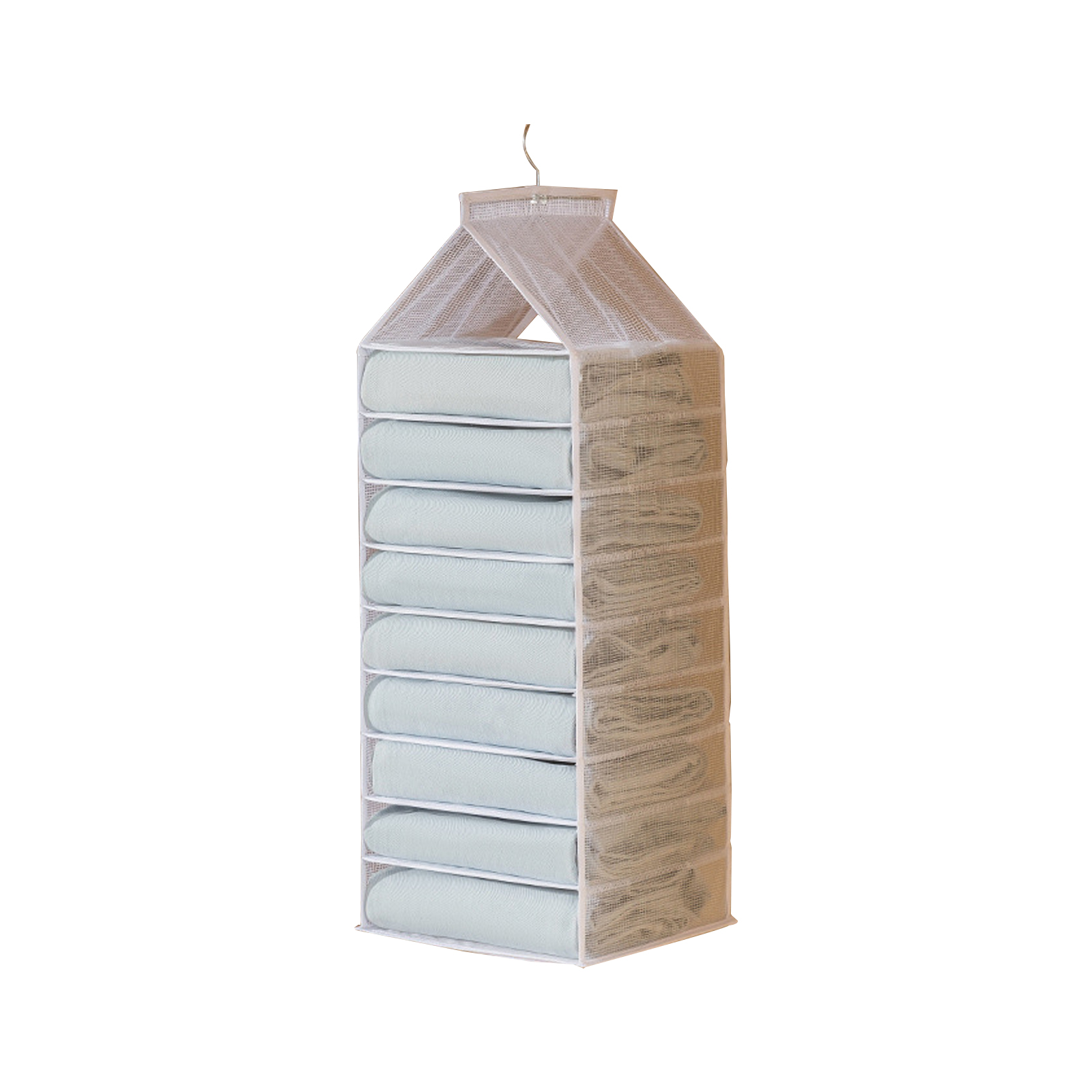 Hängender Wandorganizer Für Ankleidezimmer Mit Transparenten Pvc-fächern Und 360° Drehbarem Haken (6, 9 Oder 12 Fächer) In Weiß, Grün Oder Grau, Maße 50-85 Cm