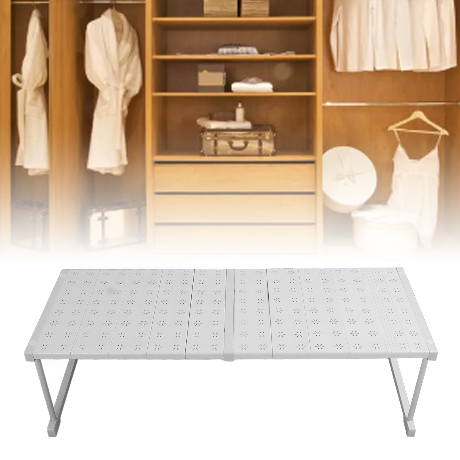Ausziehbares Spannregal Für Den Kleiderschrank – Verstellbarer Stauraum (42 X 32 Cm, 87–108 Cm) – Metall-/kunststoffrahmen – Tragkraft: 55 Kg – 15-teilig