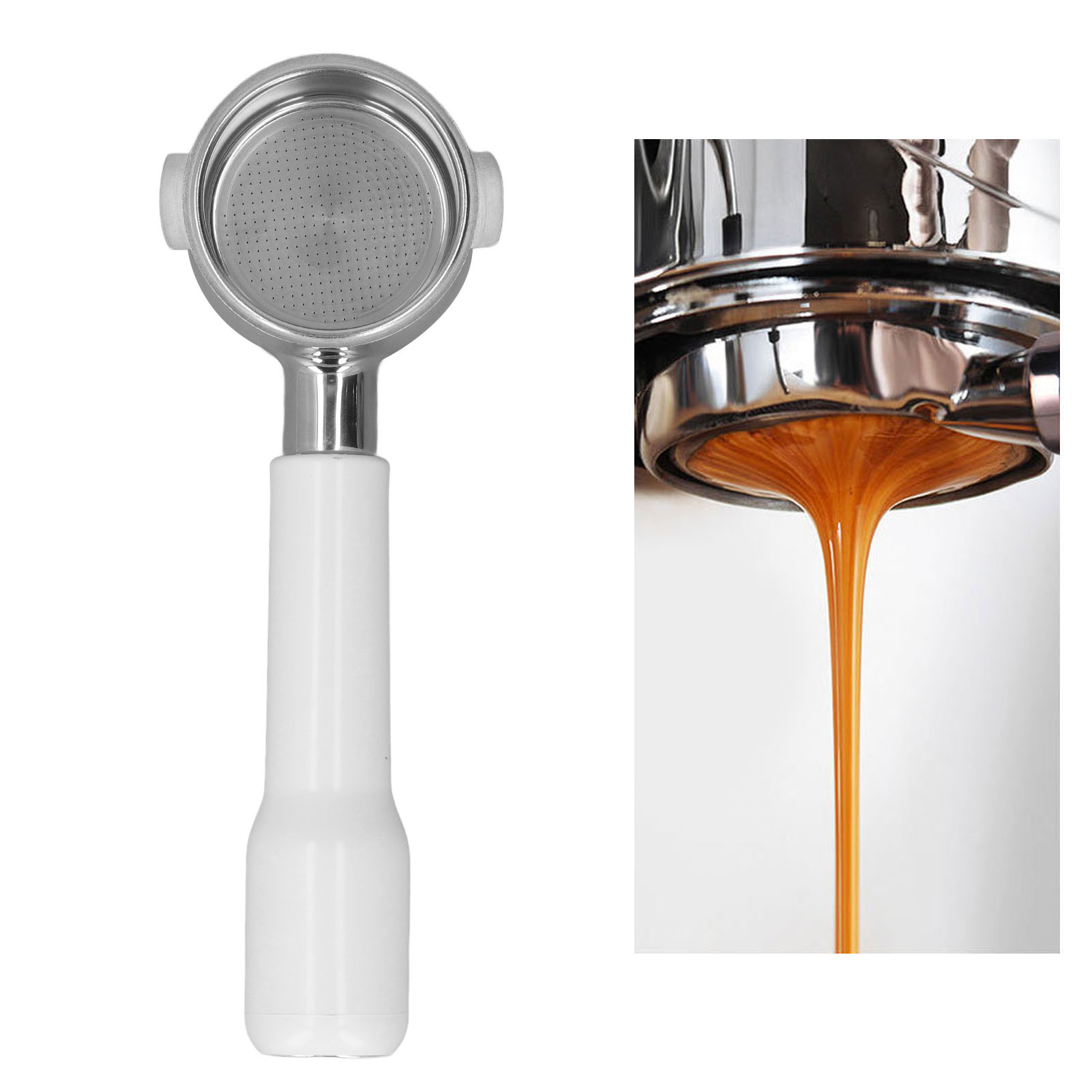 51-mm-siebträger Mit Zwei Ohren Für Die Kaffeemaschine Eco310, Modell C2, Bodenlos, Herausnehmbarer Filter, Weißes Kunststoffmaterial