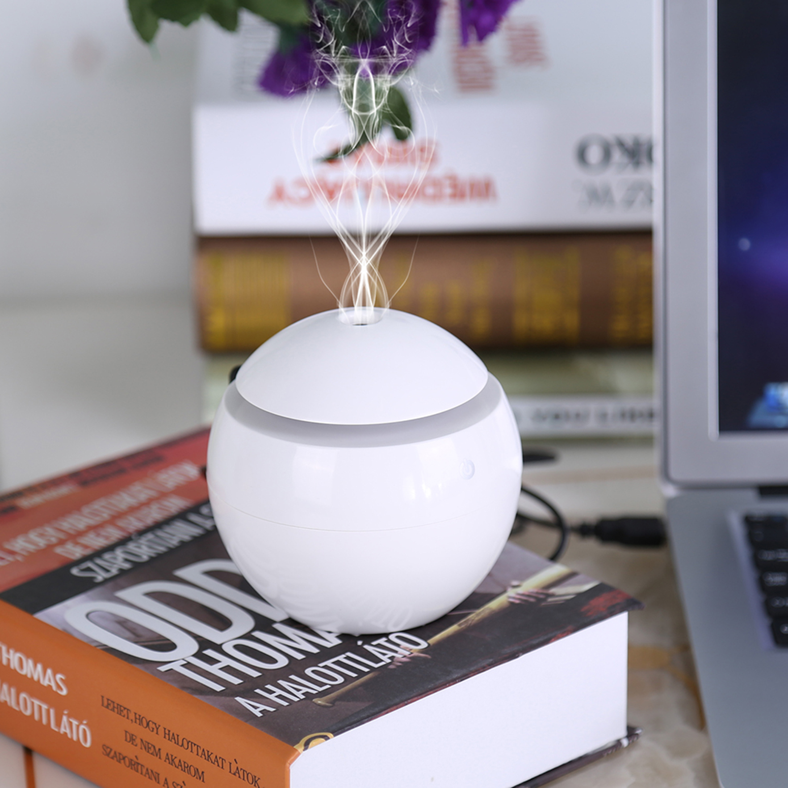 Usb-ultraschall-luftbefeuchter Mit Aromadiffusorfunktion Und Touch-led Für Mobile Luftreinigung – Abs, 130 Ml, Weiß, Usb-kabel