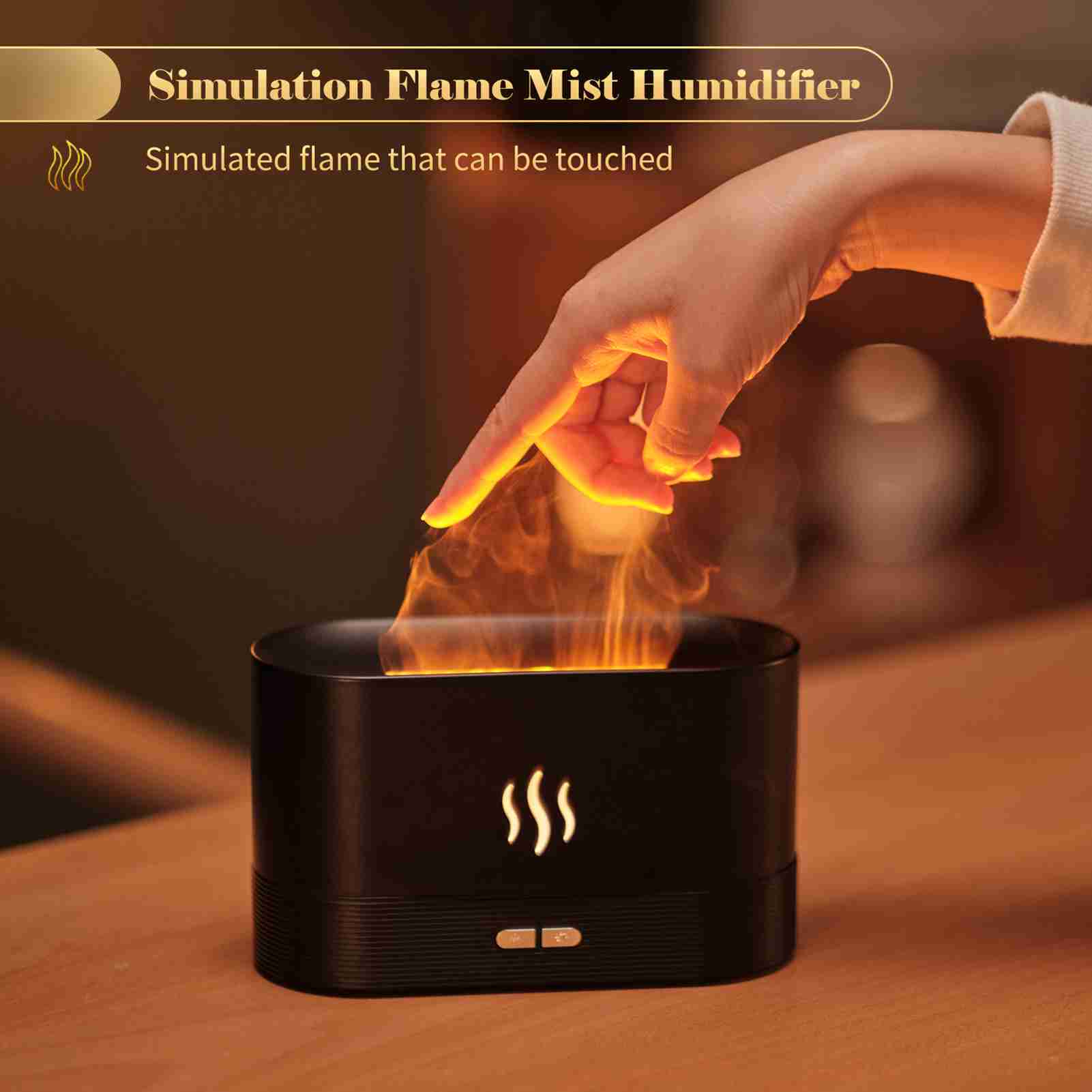 Luftbefeuchter Mit Simulierter Flamme [automatische Abschaltung/abendlicht/diffusor Mit Essentiellen Inhaltsstoffen, Usb, 180 Ml, Abs, Pp, Weiß, Schwarz, Blitzlicht, Zuhause, Hotel, Schule]
