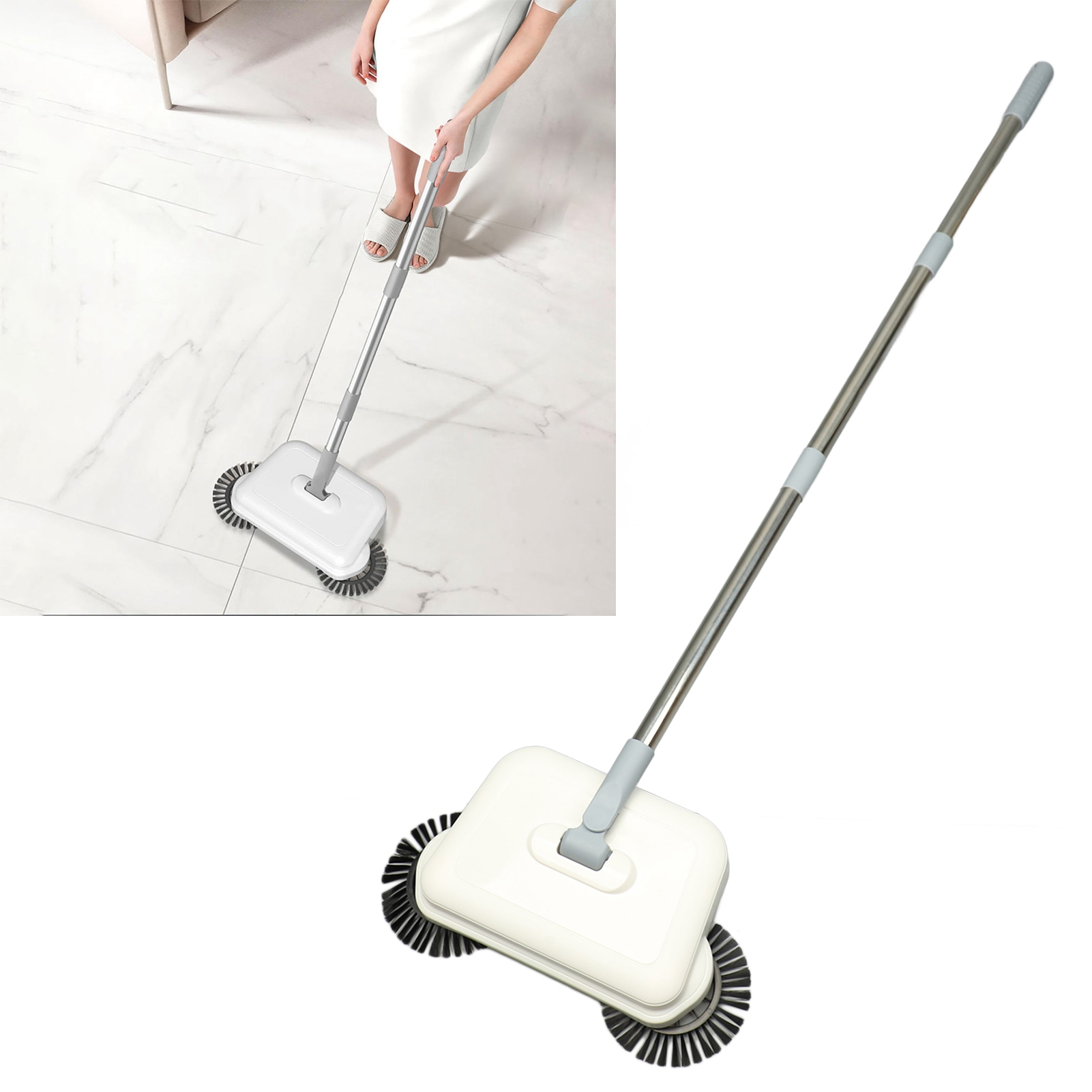 [manueller Schiebemopp] 2-in-1 Nass- Und Trockenmopp, 360°-drehung, Leiser Betrieb Für Hartholz- Und Fliesenböden