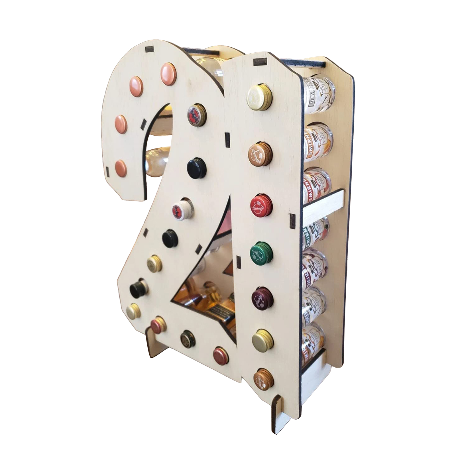 Mini-weinregal Aus Naturholz Zum 21. Geburtstag – Platz Für 21 Mini-flaschen (35 X 28 X 11 Cm) – Einzigartiges Geschenk Für Hochzeiten, Werbeveranstaltungen Oder Andere Anlässe