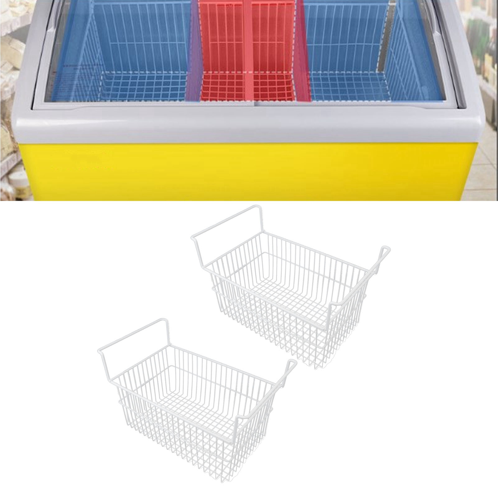 Organisationpro Gefrierkorb - 2 Stück, Drahtkörbe, Großes Fassungsvermögen, Hohe Belastbarkeit, 56,5 X 25,2 X 24 Cm, Integrierter Griff Für Schränke Und Arbeitsplatten