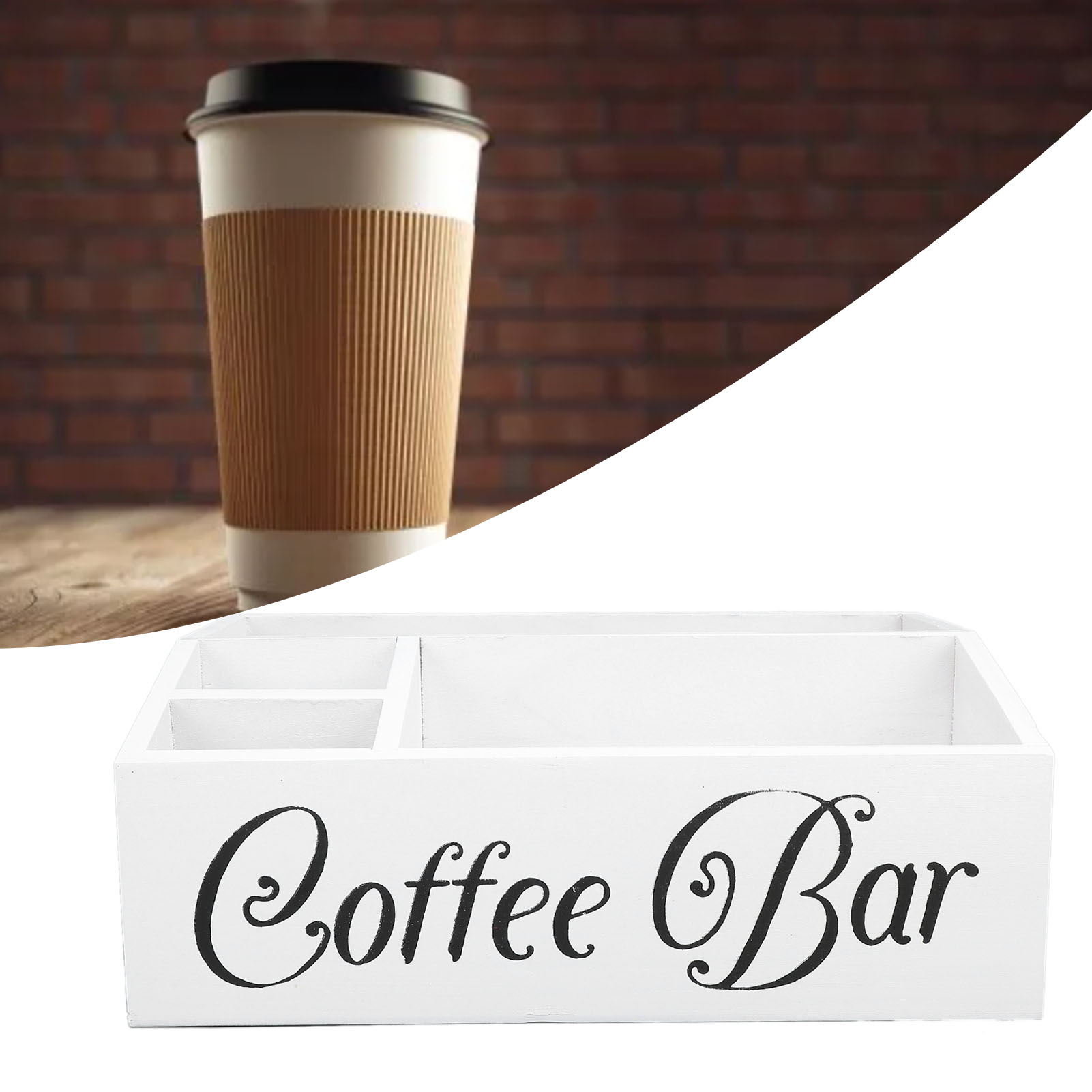 Weiße Holzbox Für Bar/café Mit 4 Fächern, Organizer Für Kaffeezubehör, Thekenaufbewahrung, 32 X 21,2 X 12,8 Cm