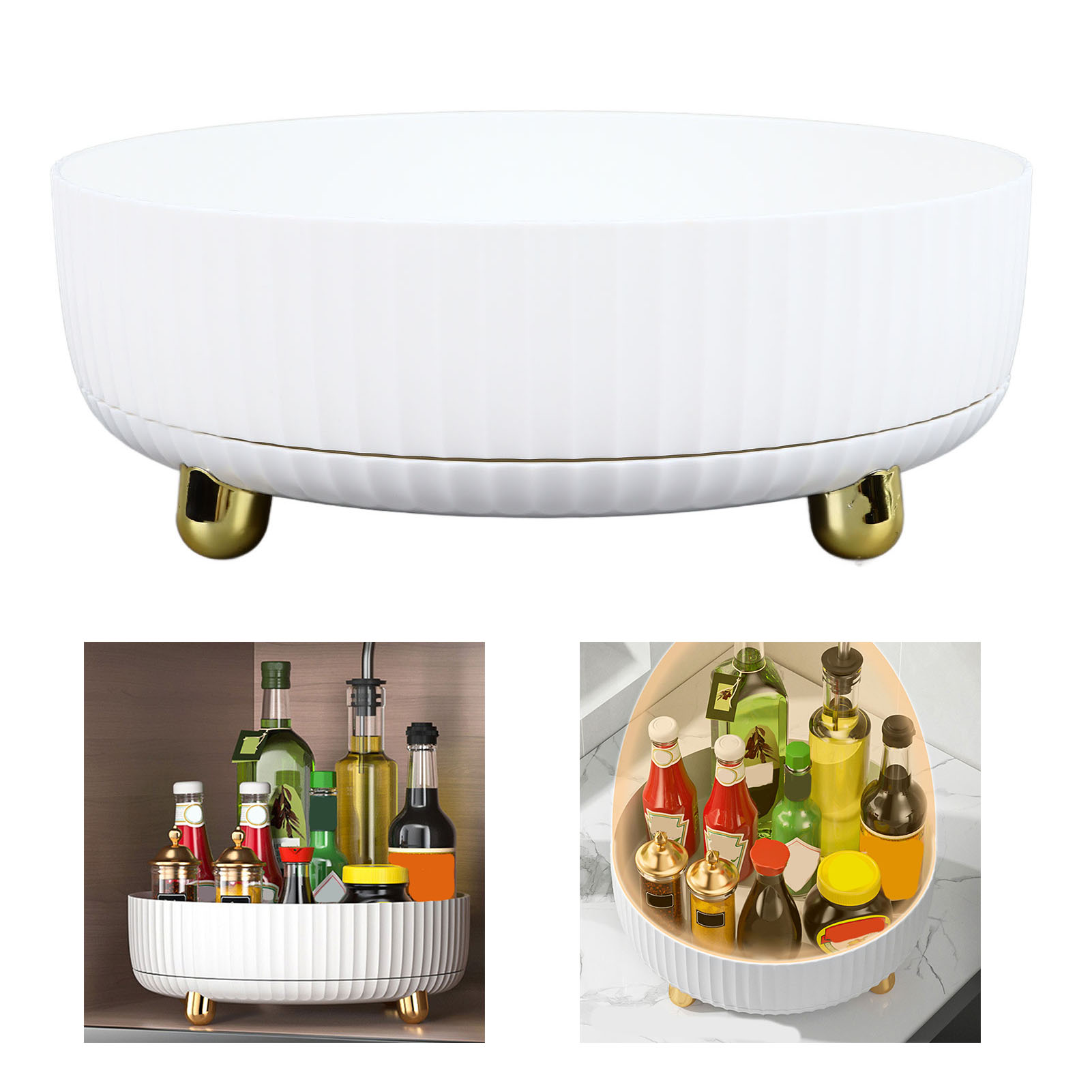 Drehbarer Aufbewahrungsturm Aus Weißem Kunststoff – Organizer-tablett Mit Großem Fassungsvermögen (28 Cm) Für Küche, Gewürze, Obst, Kosmetik