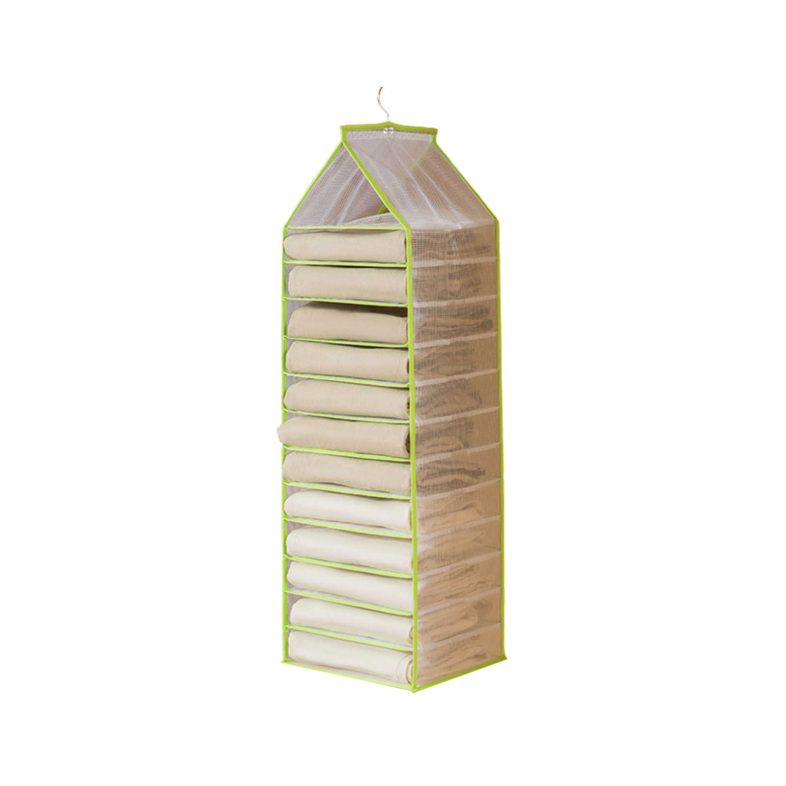 Hängender Kleiderschrank-organizer [produktname] Strapazierfähiges Pvc Grau, Weiß, Grün 6, 9, 12 Fächer 50 X 25 X 22 Cm, 67 X 25 X 22 Cm, 85 X 25 X 22 Cm