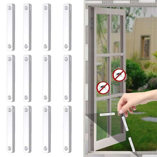 Packung Mit 12 Mückenschutz-fenstermagneten, Mückenclips, Selbstklebende Mückenclips, Kein Bohren Erforderlich (weiß)