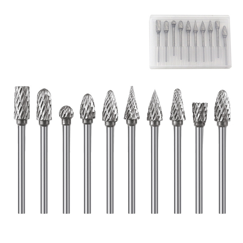 Set Mit 10 Doppelseitigen Stahl-rotationsschneidern, Geeignet Für Rotationswerkzeuge – Silber
