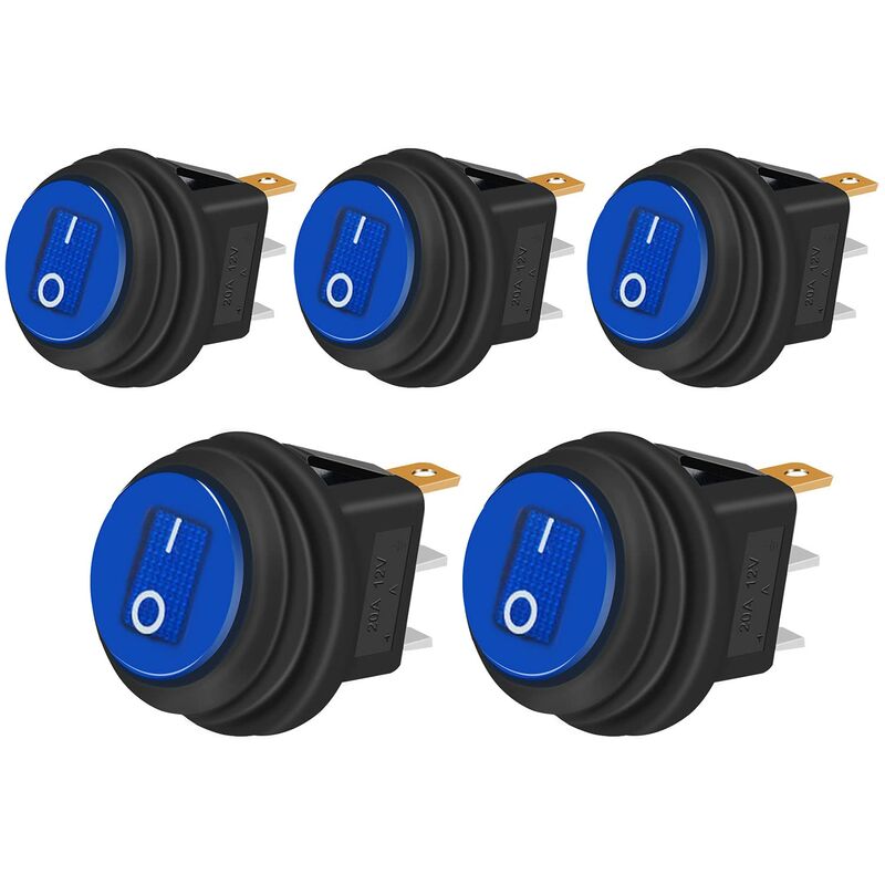 Fünf Wasserdichte Kippschalter, 12 V, 20 A, 2 Positionen, Kcd1 (blau). – Geeignet Für Den Hausgebrauch.