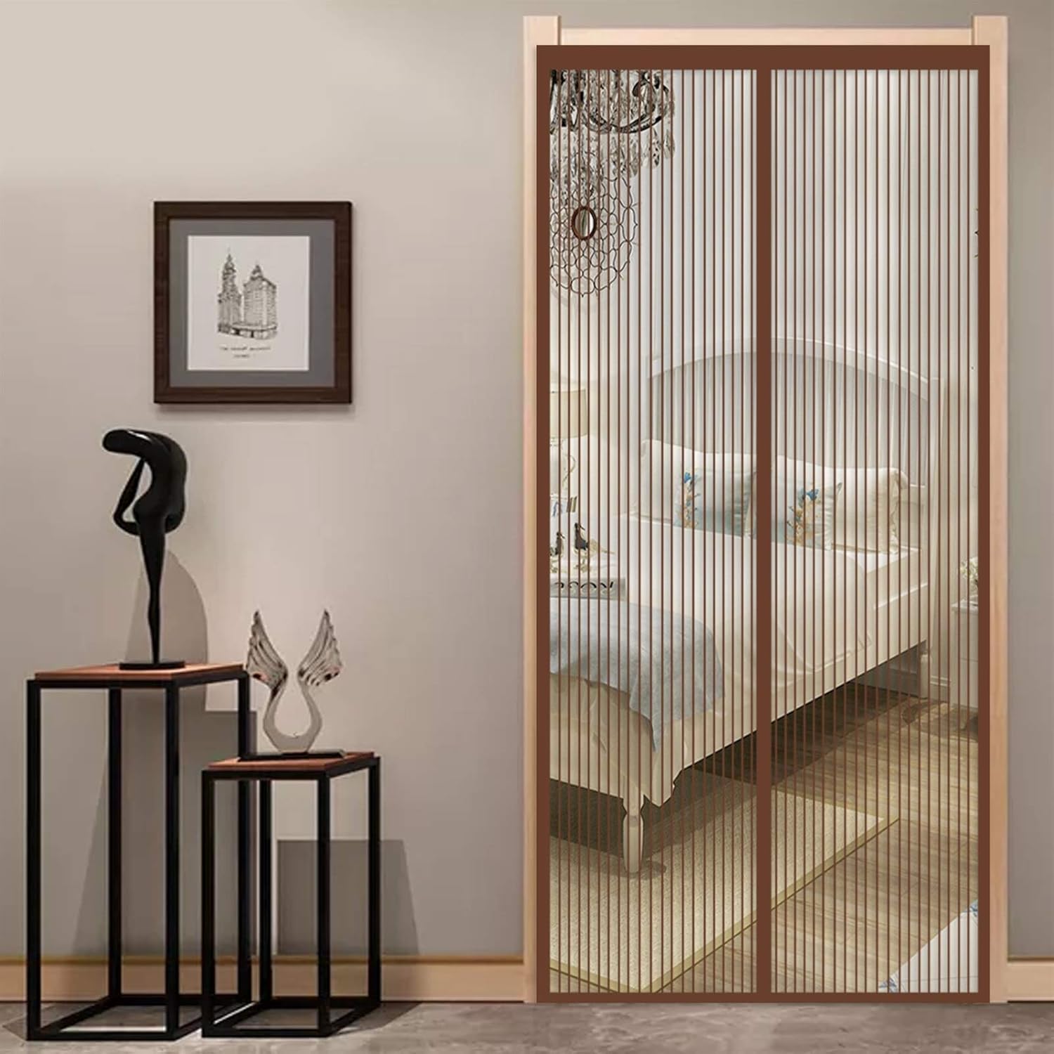 Magnetisches Moskitonetz Für Türen Und Fenster, 100x220 Cm – Braun – Zum Verhindern Des Eindringens Fliegender Insekten.