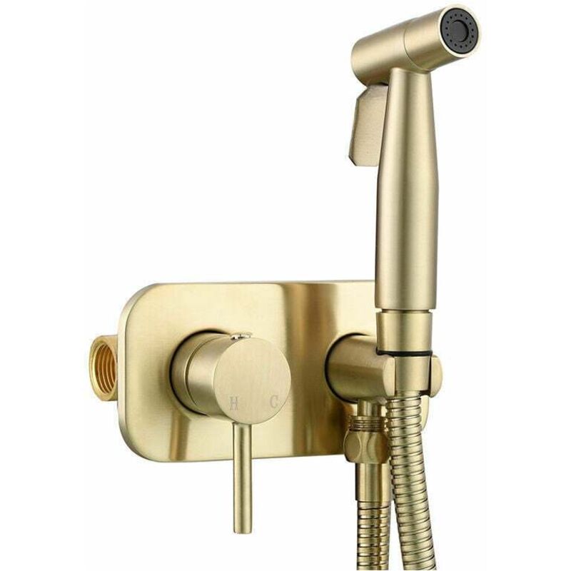 Wandmontierter Wc-bügel Aus Messing – Doppelwandiger Schlauch – Warm- Und Kaltwasser – Goldfarben