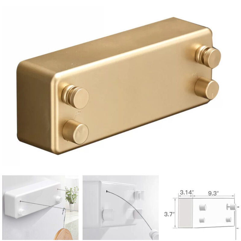 Einziehbare T-förmige Wäscheleine, Zwei 4,2 M Lange Wäscheleinen Aus Edelstahl, Einfache Montage Ohne Bohren – Gold