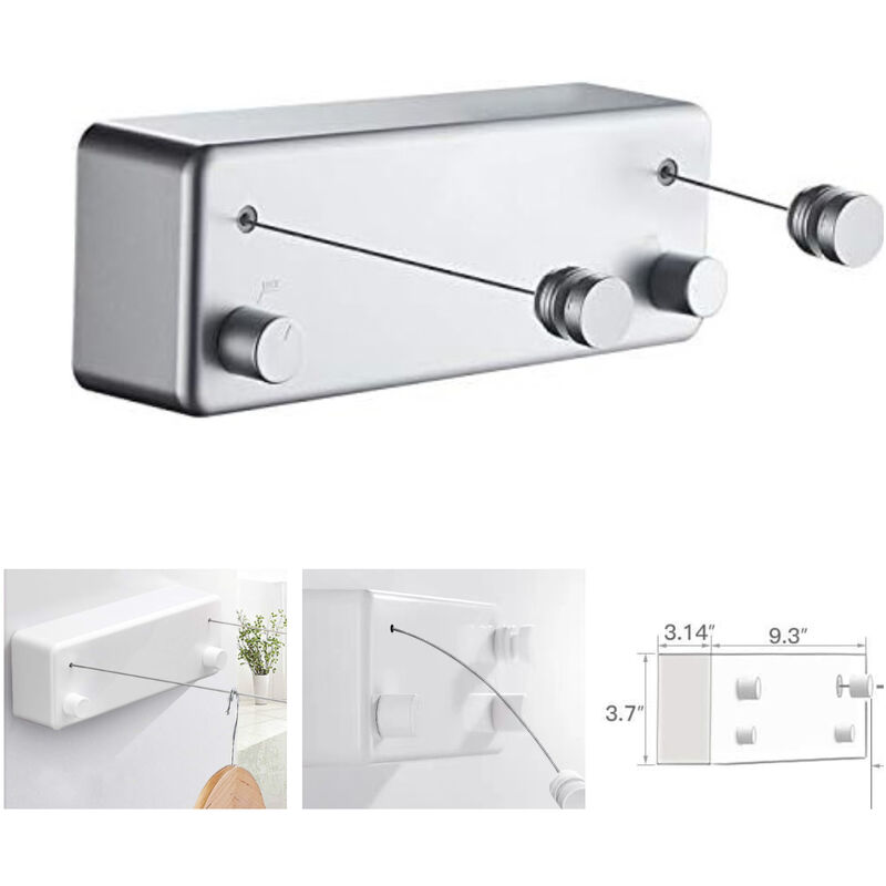 Einziehbare T-förmige Wäscheleine, Zwei 4,2 M Lange Wäscheleinen Aus Edelstahl, Einfache Montage Ohne Bohren - Silber.
