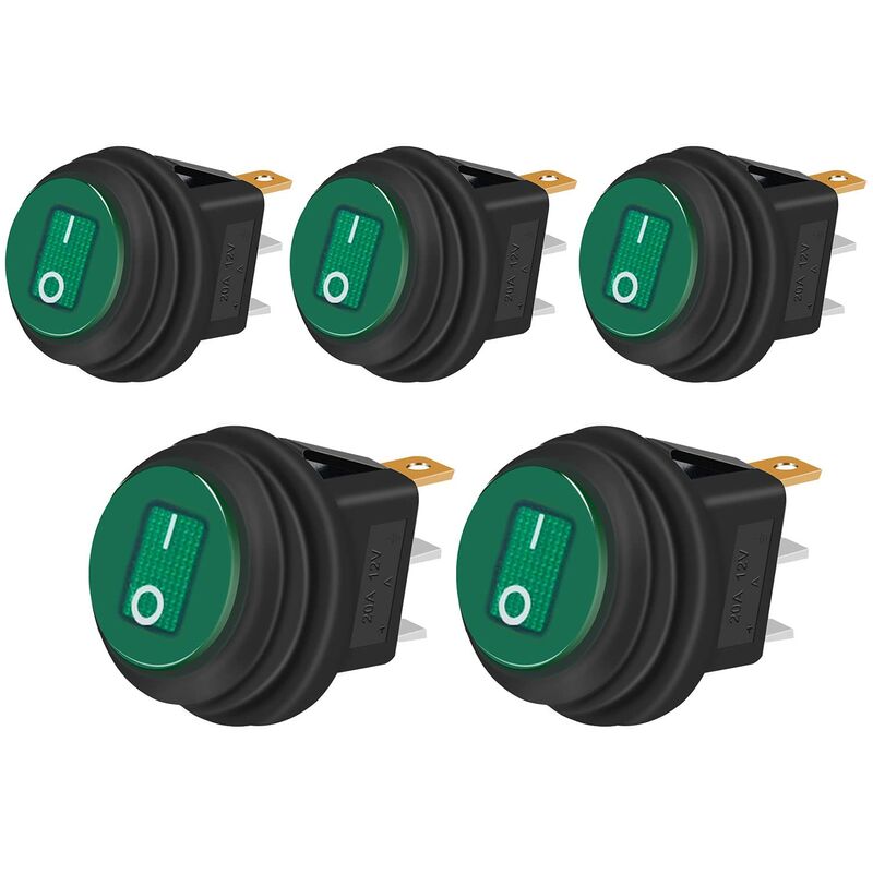 Fünf Wasserdichte Kippschalter, 12 V, 20 A, 2 Positionen, Kcd1 (grün). – Geeignet Für Den Hausgebrauch.