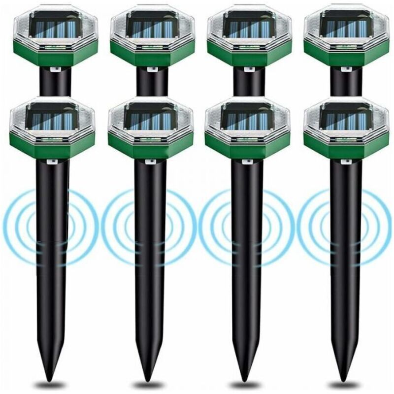 8-teiliges Ultraschall-mäuseabwehrsystem, Staub- Und Nagetiersicher, Ip44, Geeignet Für Gärten, Terrassen Und Rasenflächen.