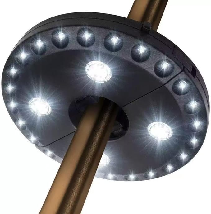 Außen-sonnenschutzleuchte, 28 Leds, 3 Helligkeitsstufen, Weißes Licht, Schwarzes Gehäuse.