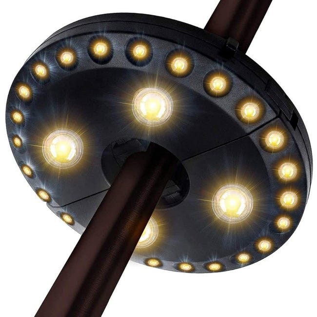 Außen-sonnenschutzleuchte, 28 Leds, 3 Helligkeitsstufen, Warmes Licht, Schwarzes Gehäuse.