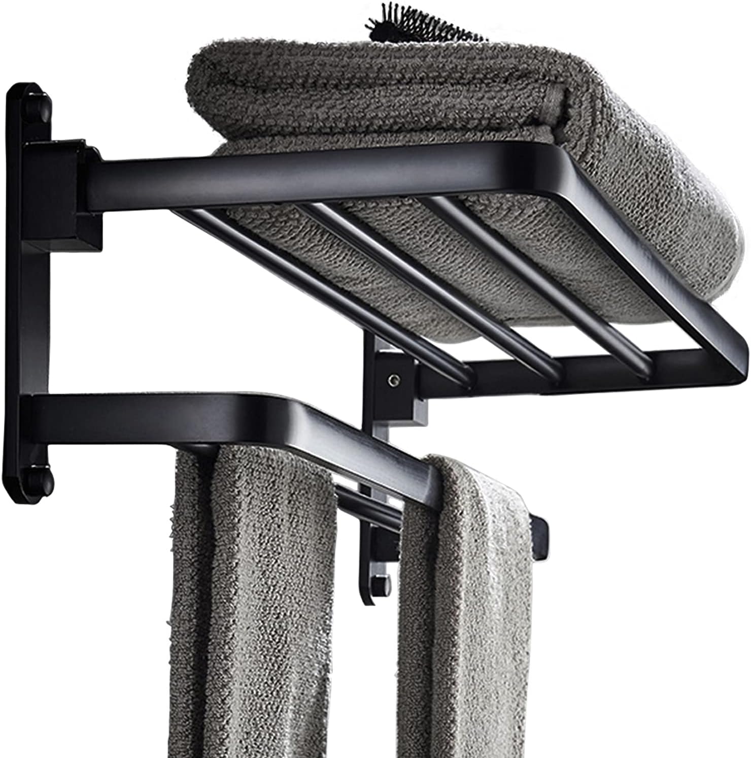 Schwarzer, Wandmontierter Handtuchhalter Aus Aluminium, 40 Cm – Klappbare Ablage – Verschleiß- Und Korrosionsbeständig – Einfache Montage