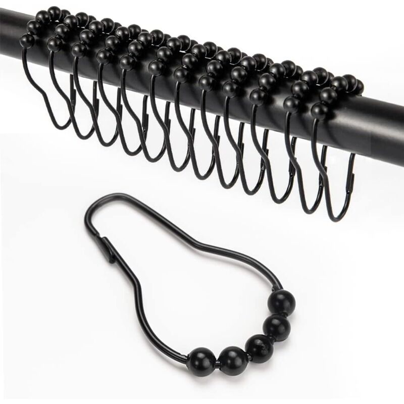 12 Leichtgängige, Schwarze, Rostfreie Duschvorhangringe Aus Edelstahl, Abmessungen: 75 X 3,7 Mm