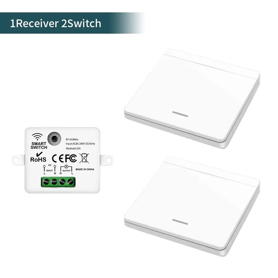 433-mhz-funkschalter – Reichweite Bis Zu 100 Meter – Einfache Installation, Für Leuchtmittel Bis 1000 W, Schutzart Ip20