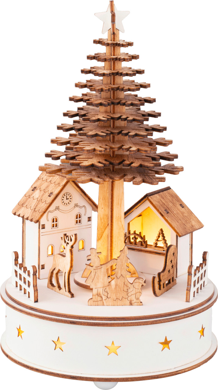 Lumineo Led Weihnachtsdorf Batteriebetrieben Holz Ø 15 X 25 Cm Warmweiß Natur Figur