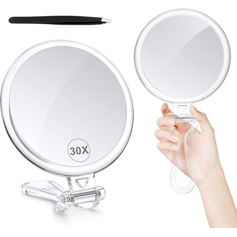 Kosmetikspiegel Mit 30-facher Vergrößerung, Doppelseitig (1x/30x), Handspiegel Mit Griff – Kosmetikspiegel Für Reisen, Augenbrauenformen Und Make-up