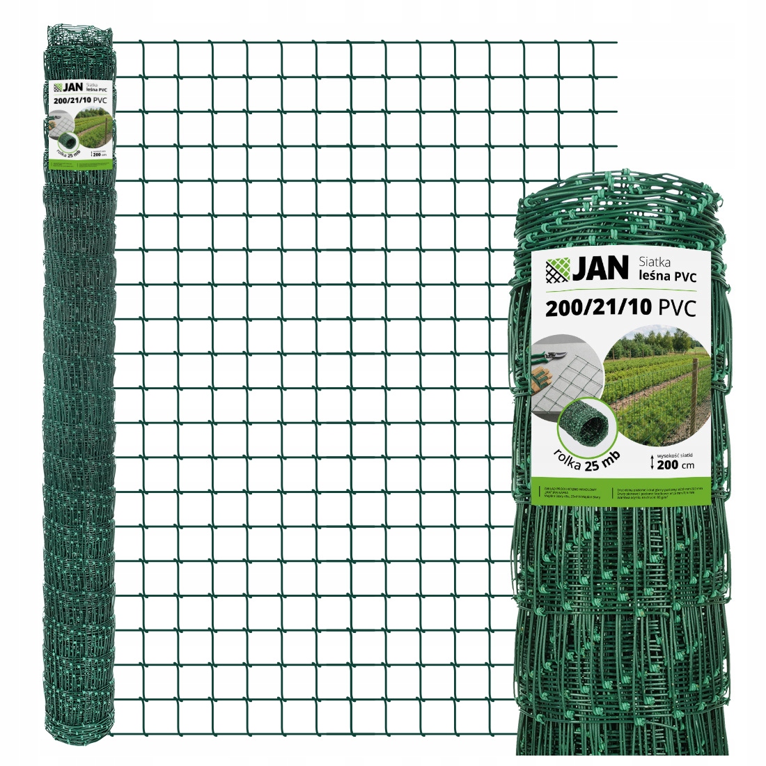 Waldzaun Aus Geknotetem Drahtgeflecht – Grün 200/21/10 M, Höhe 200 Cm, Feuerverzinkt Und Pvc-beschichtet, 25 M Rolle, 21 Horizontale Drähte, Schutzzaun Für Wildtiere