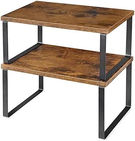 2er-pack Küchenorganizer, Schrankstützen, Aus Metall Und Holz, Stapelbares, Ausziehbares Regal, Für Geschirrregale, Arbeitsplatten, Speisekammern, Gläser, Tassen (retro Braun)