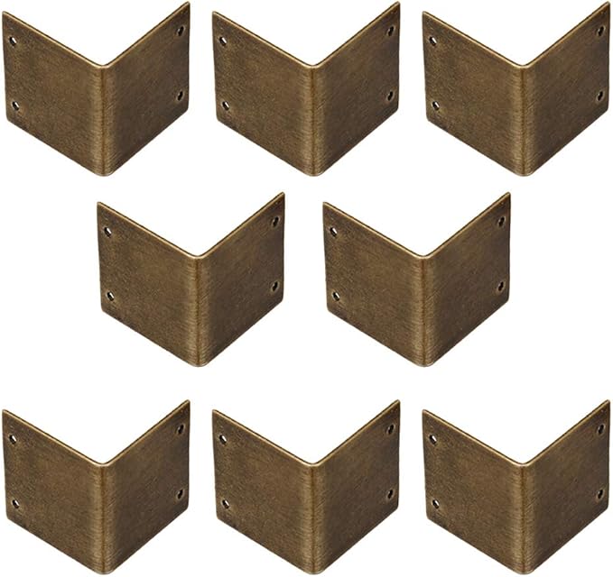 Set Aus 8 Rechtwinkligen 90-grad-eckenschützern Aus Reinem Messing In Kampferholz, Antiker Kantenschutz (30 X 30 Mm)