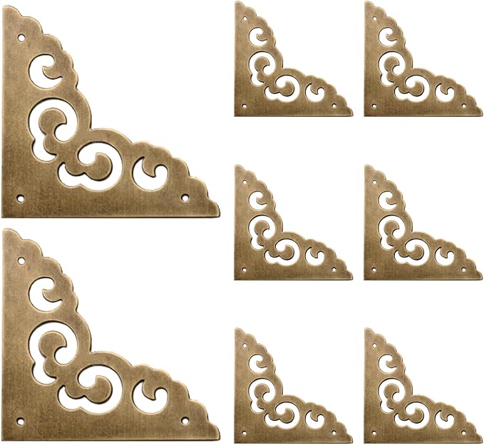 Set Mit 8 Flachen Eckwinkeln Aus Messing Für Schranktüren, Eckenschutz Aus Metall, Florales Muster