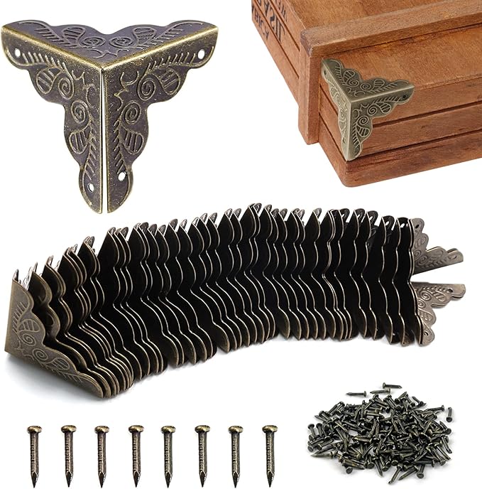 40 Vintage-eckenschützer, Antike Metalleckenschützer Für Möbel, Eckenschutz Für Kisten Und Möbel, Vintage-stil, Dekorative Möbel In Bronzeoptik, Inklusive 160 Nägeln (25 X 35 Mm)