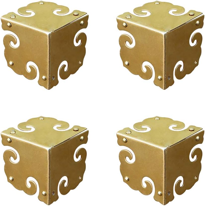 Set Mit 4 Vintage-eckenschützern Aus Reinem Messing - Antike Beschläge - Schreibtischkanten - Schmuckkästchen Aus Holz - Dreiseitiger Eckenschutz (gold)