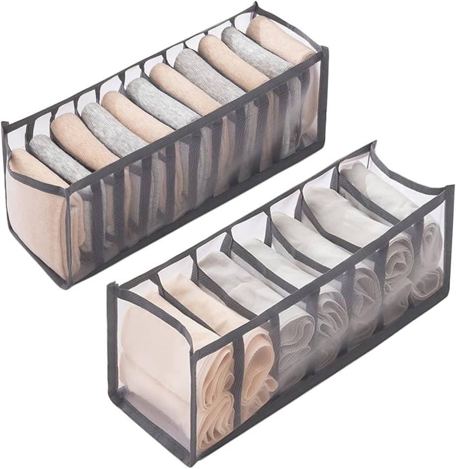2-teiliger, Faltbarer Schubladenorganizer, Aufbewahrungsbox Für Socken, Unterwäsche, Babykleidung, Krawatten (grau)