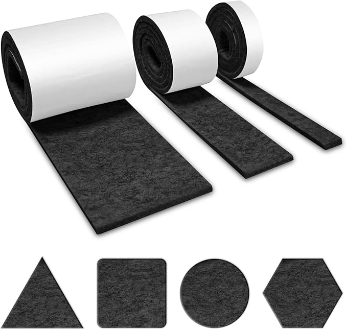 3 Rollen Selbstklebende Filzgleiter (100 Cm X 10 Cm, 100 Cm X 5 Cm, 100 Cm X 2 Cm), Filzgleiter, Filzgleiter Für Möbel, Selbstklebender Möbelschutzstreifen, Schwarze Selbstklebende Möbelgleiter