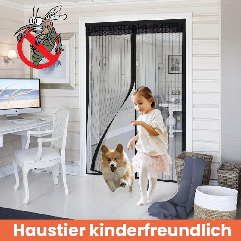 Magnetisches Moskitonetz Für Türen Und Fenster, 90 X 230 Cm, Türvorhang Mit Mückenschutz, Ultrafeines Netzgewebe, Mit Magnetverschluss, Kein Bohren Erforderlich, Für Balkon Und Schlafzimmer, Schwarz