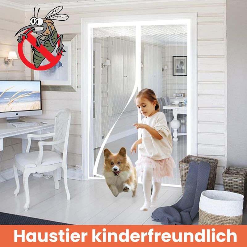 Magnetisches Moskitonetz Für Türen Und Fenster, 100 X 220 Cm, Türvorhang Mit Mückenschutz, Ultrafeines Netzgewebe, Mit Magnetverschluss, Kein Bohren Erforderlich, Für Balkon Und Schlafzimmer, Weiß
