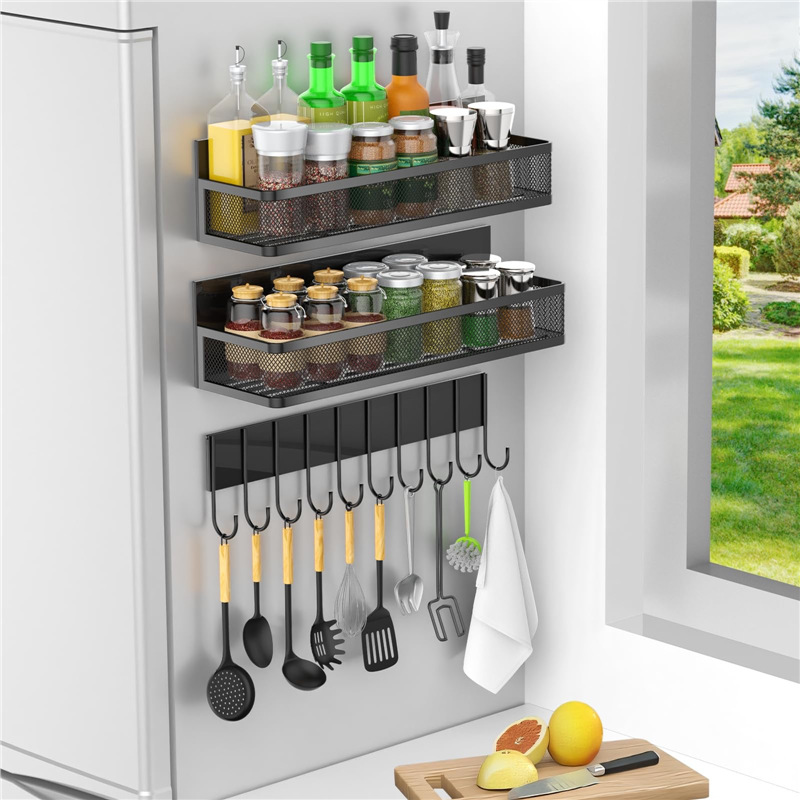 Magnetisches Regal, Packung Mit 3 Magnetischen Gewürzregalen Für Den Kühlschrank, Magnetischer Gewürzhalter Für Kühlschrank Für Aufbewahrung Und Organisation In Der Küche (schwarz)