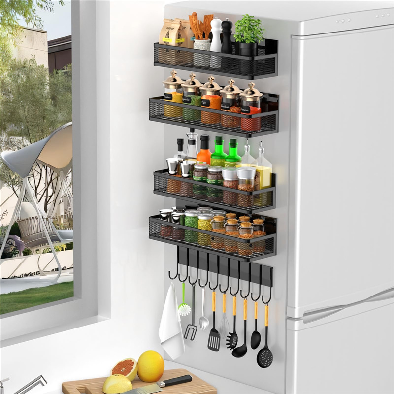 Magnetisches Kühlschrankregal, Packung Mit 5 Magnetischen Gewürzregalen Für Den Kühlschrank, Magnetischer Gewürzhalter Für Kühlschrank Für Aufbewahrung Und Organisation In Der Küche (schwarz)