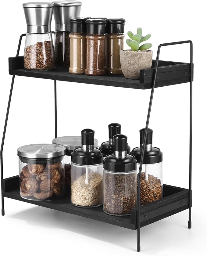 2-stöckiger Holz-küchenarbeitsplatz-organizer, 2-stöckiger Kaffee-bar-organizer Aus Holz, Gewürz-aufbewahrungsbox Für Küche, Zuhause, Büro