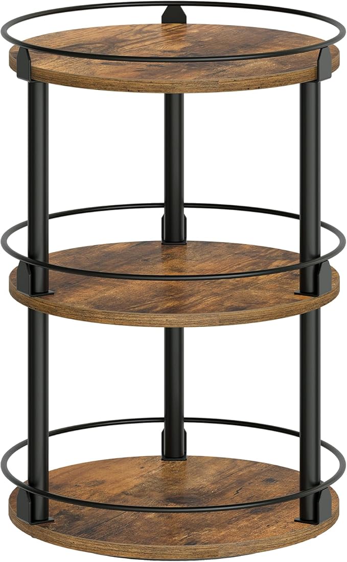 Gewürzregal, Drehbarer Organizer, 3-stufiges Rundes Tablett, Drehbares Gewürztablett, Für Küchenarbeitsplatte, Esstisch, Frisiertisch, Schreibtisch, Rustikales Braun Und Schwarz
