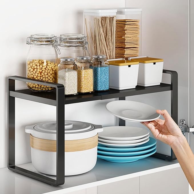 Ausziehbares Metallregal - Ausziehbares Küchenregal - Verstellbarer Organizer - Gewürzregal - Aufbewahrungsregal Für Küche, Arbeitsplatte, Speisekammer, Badezimmer (schwarz)