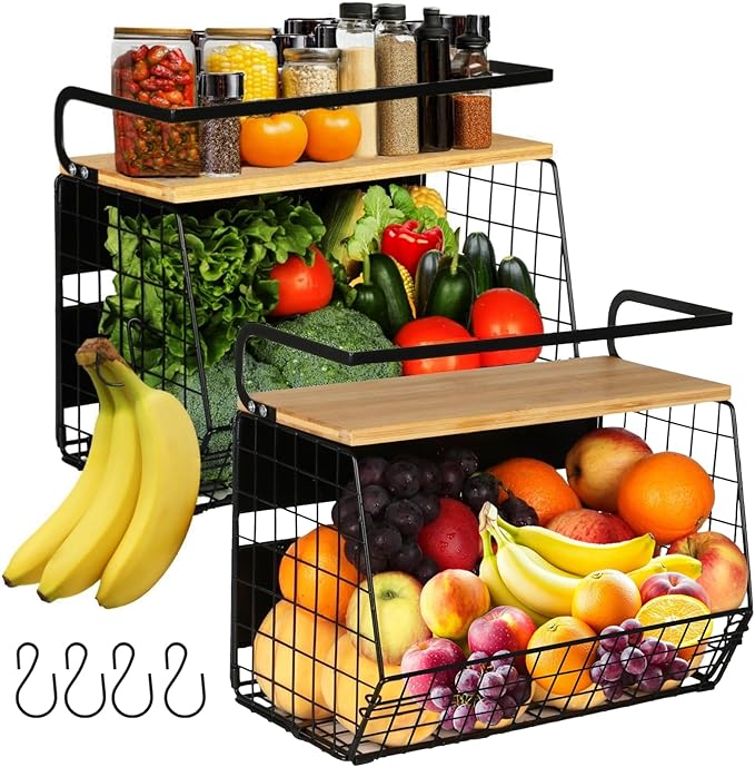 2 Sets Magnetisches Kühlschrankregal & Gewürzhalter 2 In 1 Gemüseaufbewahrung Küche, Küchenaufbewahrung Und Organisation, Obst Und Gemüse, Obstkorb, Gewürze, Wandkorb