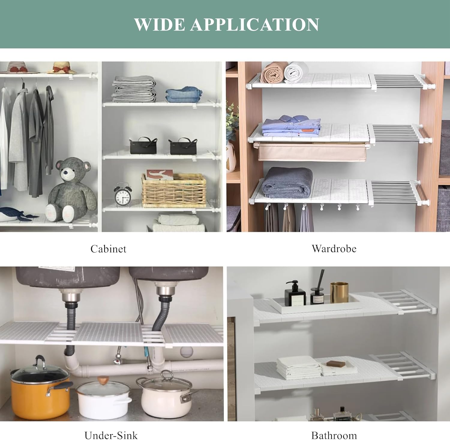 Ausziehbarer Kleiderschrank-aufbewahrungsboden, Verstellbare Kleiderschrank-trennwände, Spanntrenner Für Kleiderschrank, Garderobe, Badezimmer, Küche, Bücherregal (38-55 Cm / 15-21,7 Zoll